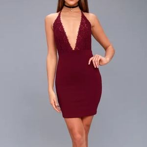 Lulu's Sultry Nights Burgundy Lace Bodycon Dress